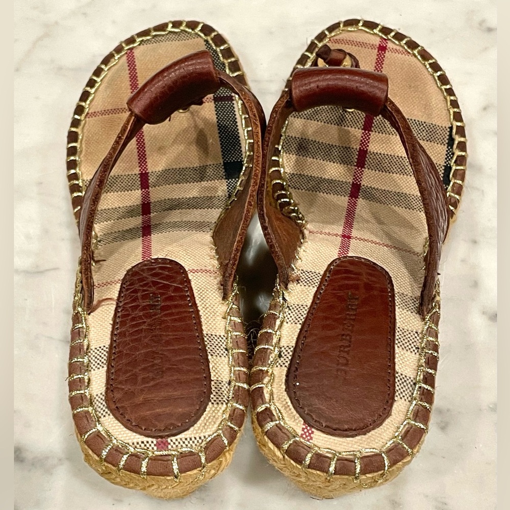 Burberry leather and plaid fabric wedges, burgundy, Burberry check, sz7, EUC - Picture 6 of 16